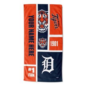 [Personalization Only] OFFICIAL MLB Colorblock Personalized Beach Towel - Tigers