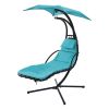 53.15 in. Outdoor Teal Hanging Curved Lounge Chair Steel Hammocks Chaise Swing with Built-In Pillow and Removable Canopy