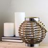 9.5" Rustic Chic Round Rattan Decorative Candle Holder Lantern with Jute Handle