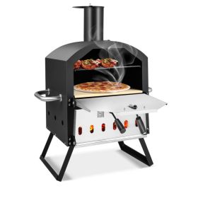 2-Layer Pizza Oven with Removable Cooking Rack and Folding Legs (Color: as show)