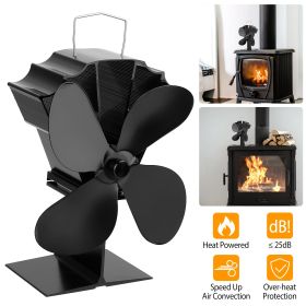 Heat Powered Stove Fan Aluminum Silent Eco Fan For Wood Log Burner Fireplace Warm Air Fan For Winter (Color: Black)