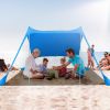 Foldable Beach Canopy Tent Collapsible Shade Sail Sun Protection Windproof Shelter 4 Sandbag 2 Pole Portable Storage Bag Rectangle Blue